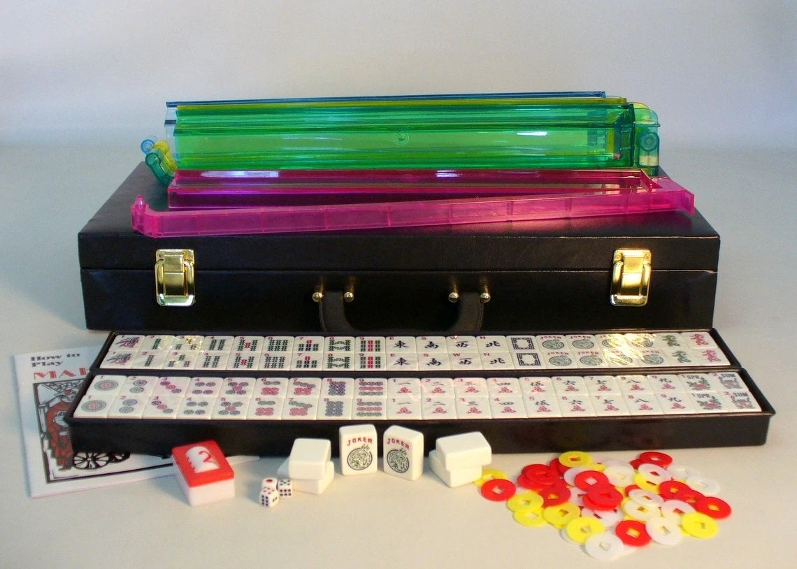 Mah Jongg American W/Pusher Racks In Black Case 3 Mah Jongg American W/Pusher Racks In Black Case