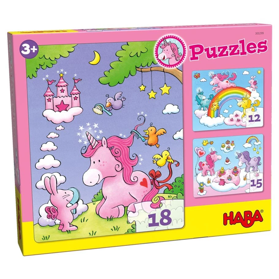 Haba Puzzle Tykes 18, 15, 12 Unicorn Glitterluck Multipack 3 Haba Puzzle Tykes 18, 15, 12 Unicorn Glitterluck Multipack